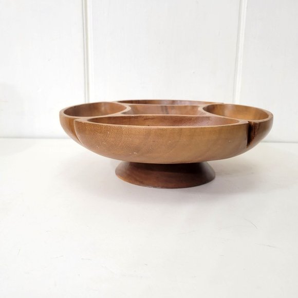 Monkey Pod Revolving Lazy Susan Divided Snack Tray - Picture 3 of 6